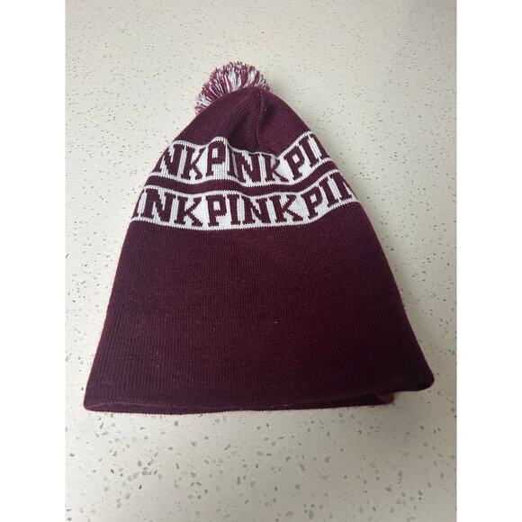 PINK VICTORIA'S SECRET Burgundy Pom Pom Beanie - Picture 6 of 8
